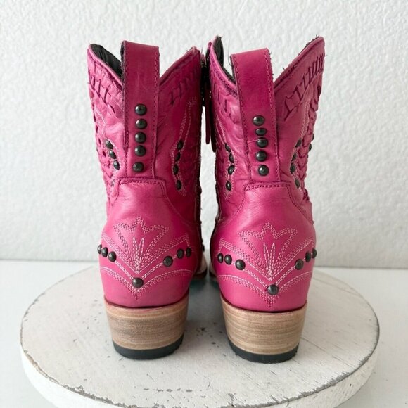 Lane COSSETTE Womens Cowboy Booties 8 Western Cowgirl Short Boots Pink Leather - Picture 4 of 13